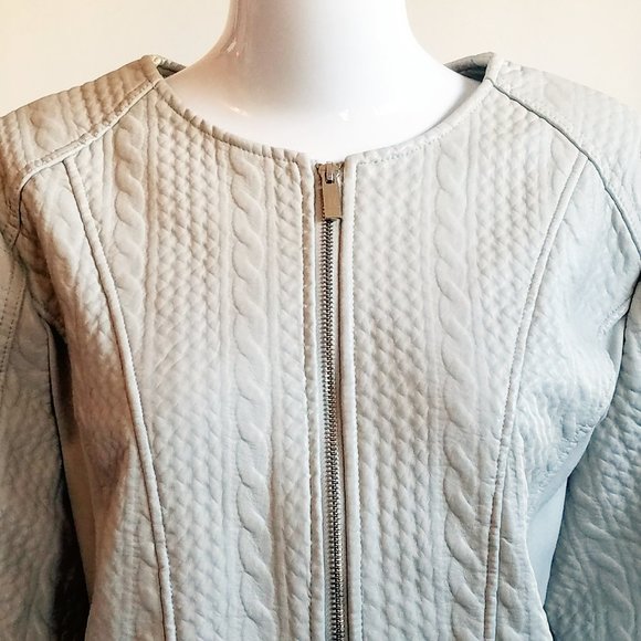 NY&C Taupe Knit Lined Textured Faux Leather Jacket - Picture 9 of 16